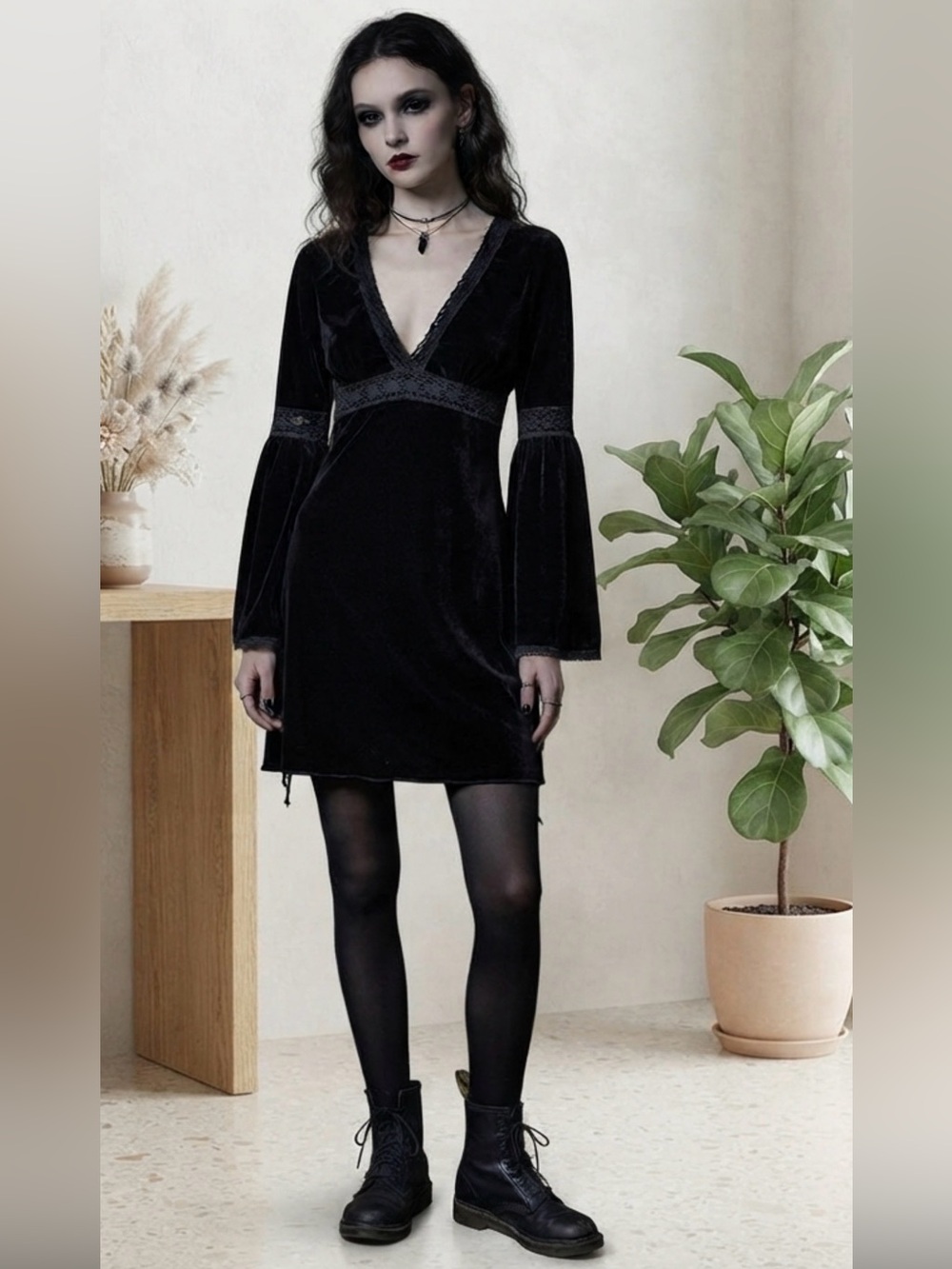 VTG  Ruby Rox black velvet mini dress  Y2K Whimsigoth aesthetic Size M